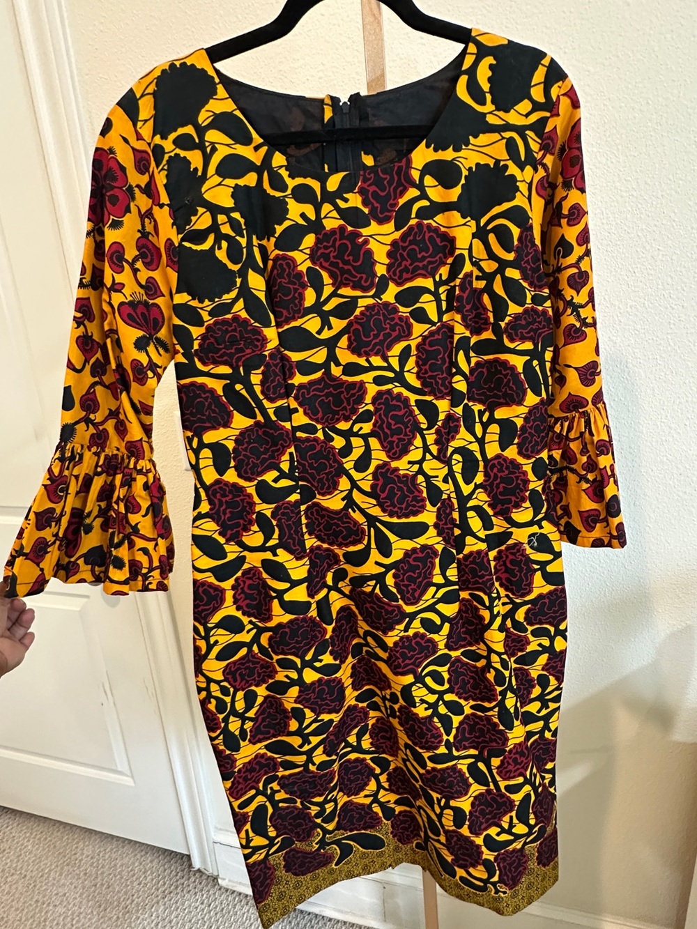 Handmade African Print Ankara Dress Bell Sleeve Tailored Cotton Dress L